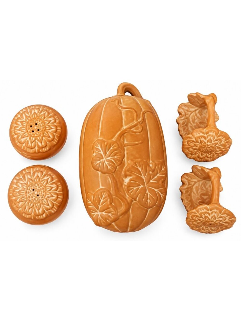 Terracotta Pottery Leaf Salt & Pepper Shakers, Pumpkin Butter Dish  Hangers Lot